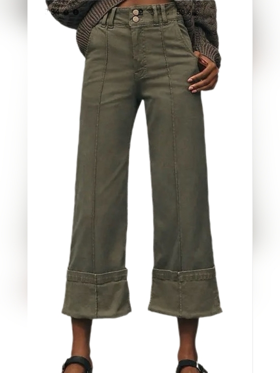 Pilcro Pants - Anthropologie Pilcro olive green high rise wide leg cuffed crop pants 29